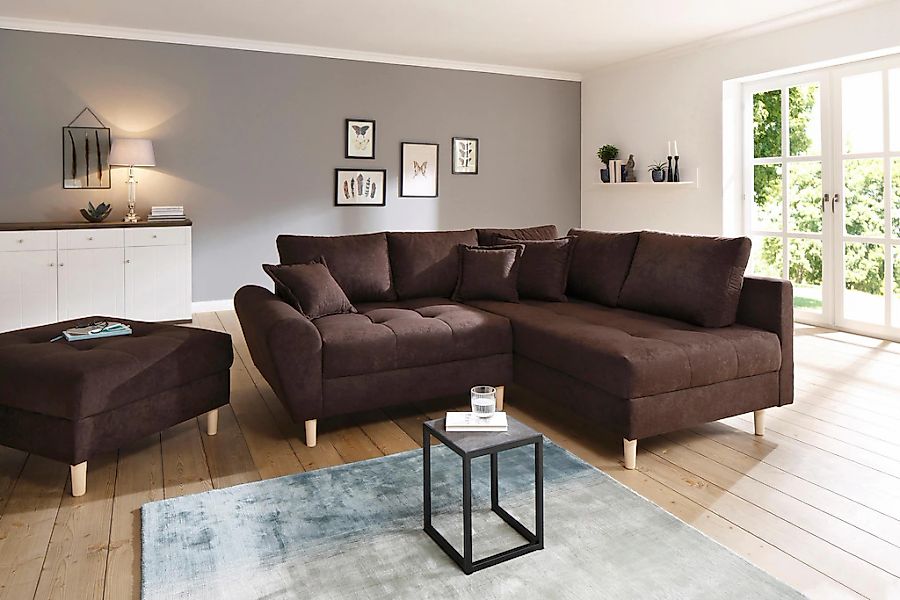 Home affaire Ecksofa "Rice L-Form, B: 223 cm" Set: Sofa & Hocker, mit 3 Zie günstig online kaufen