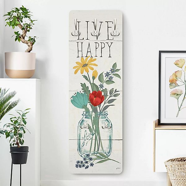 Wandgarderobe Live Happy - Blumenvase auf Holz günstig online kaufen