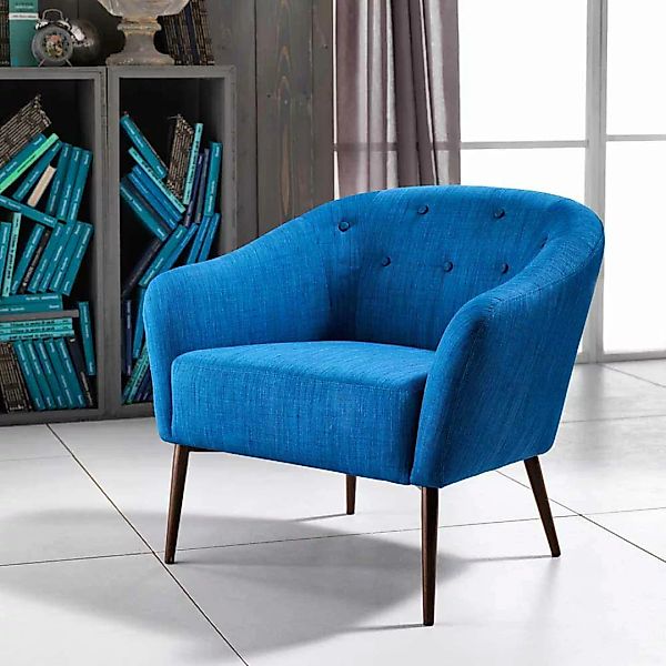 Retro Sessel in Blau Webstoff günstig online kaufen