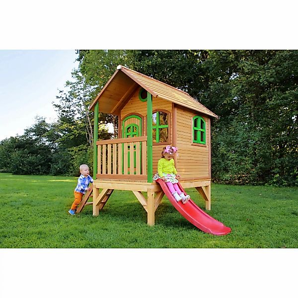 Axi Tom Spielhaus Braun - Weiß mit Lindgrüner Rutsche 191 x 287 x 231 cm günstig online kaufen