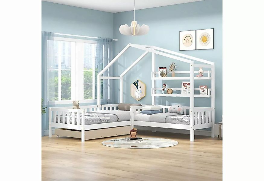 Fangqi Bett 90x200cm+70x140cm Kinderbett mit Zaun und Absturzsicherung, Jug günstig online kaufen
