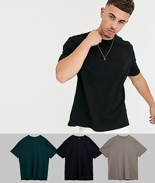 ASOS DESIGN – 3er-Set legere T-Shirts aus Bio-Baumwolle mit Rundhalsausschn günstig online kaufen