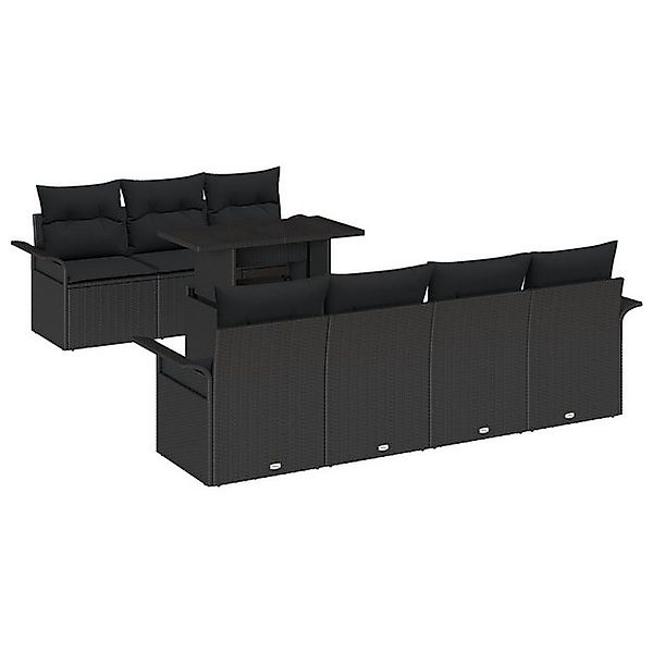 vidaXL Loungesofa 8-tlg. Garten-Sofagarnitur mit Kissen Schwarz Poly Rattan günstig online kaufen