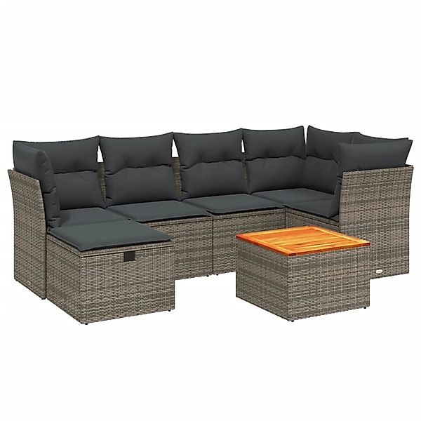 vidaXL 7-Tlg Garten-Sofagarnitur mit Kissen Grau Poly Rattan 3264728 günstig online kaufen