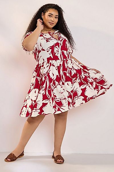 Stil Diva Minikleid Plus-Size-Kleid in Knielänge mit Bindekragen und Blumen günstig online kaufen