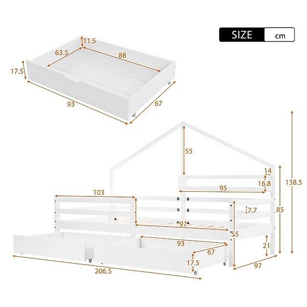 HAUSS SPOLE Kinderbett 90x200 cm Hausbett mit Ablageregal und zwei großen S günstig online kaufen
