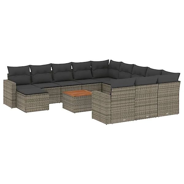 vidaXL 13-Tlg Garten-Sofagarnitur mit Kissen Grau Poly Rattan 3224429 günstig online kaufen