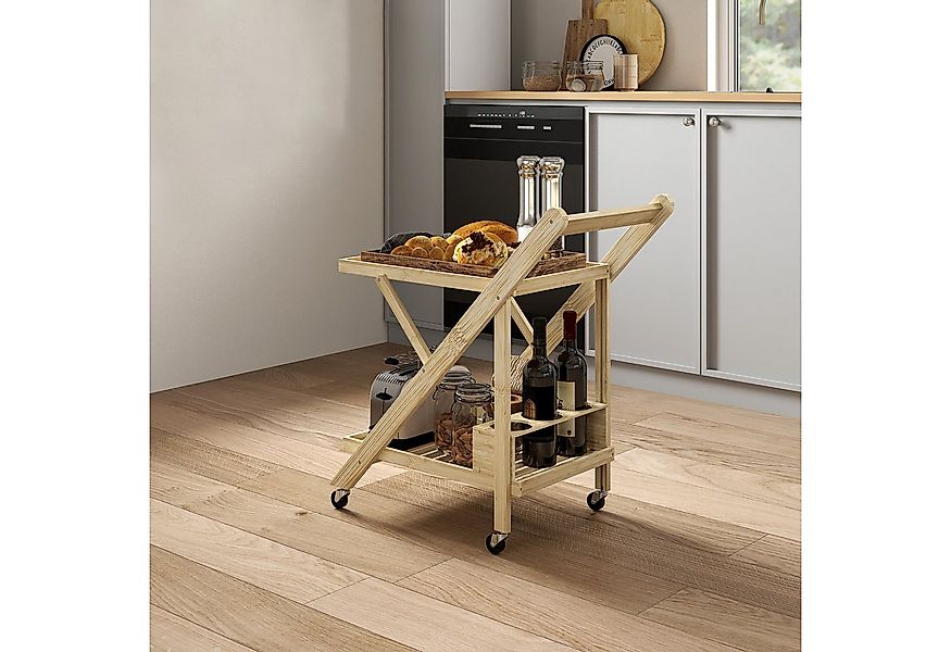 HOMCOM Servierwagen Küchenwagen mit Weinregal, Arbeitsplatte, 2 Ebenen, (Ro günstig online kaufen