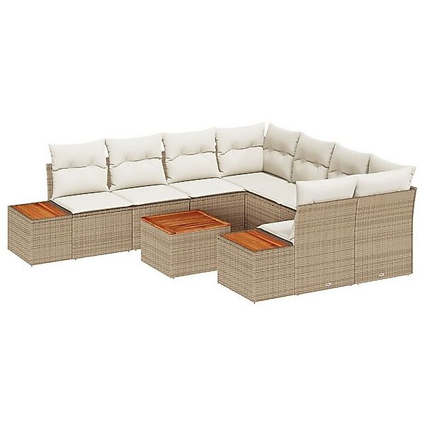vidaXL Loungesofa 9-teiliges Garten-Sofa-Set mit Kissen Beige Poly-Rattan, günstig online kaufen
