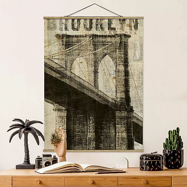 Stoffbild mit Posterleisten Vintage NY Brooklyn Bridge günstig online kaufen