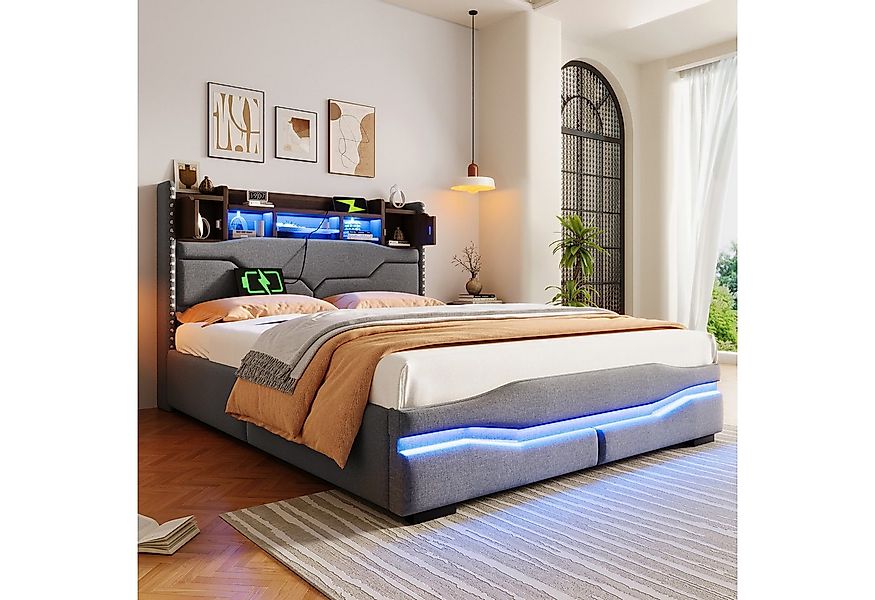 TavilaEcon Boxspringbett Polsterbett mit LED-Licht & Ladestation & Integrie günstig online kaufen