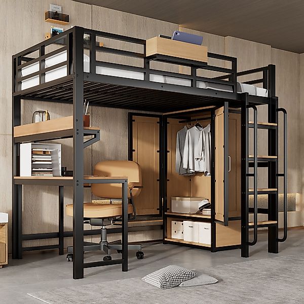 MODFU Kinderbett mit Doppeltür-Kleiderschrank, praktische Ablagen günstig online kaufen