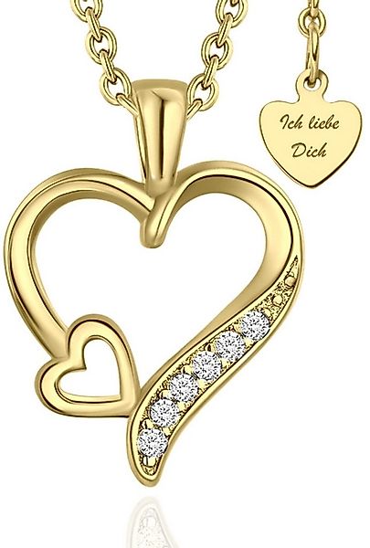 LOVENEST Herzkette Halskette Damen Silber 925 / Gold vergoldet mit Herz-Anh günstig online kaufen