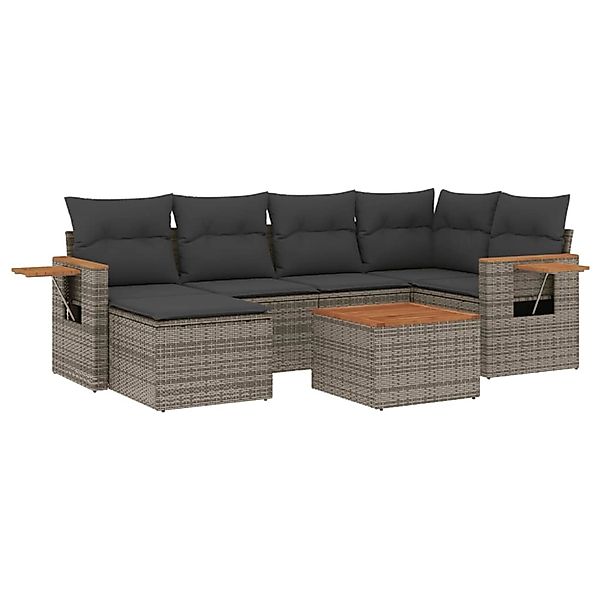 vidaXL 7-Tlg Garten-Sofagarnitur mit Kissen Grau Poly Rattan 3227026 günstig online kaufen