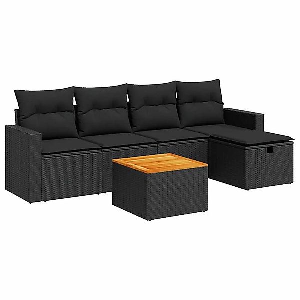 vidaXL 6-Tlg Garten-Sofagarnitur mit Kissen Schwarz Poly Rattan 3325779 günstig online kaufen