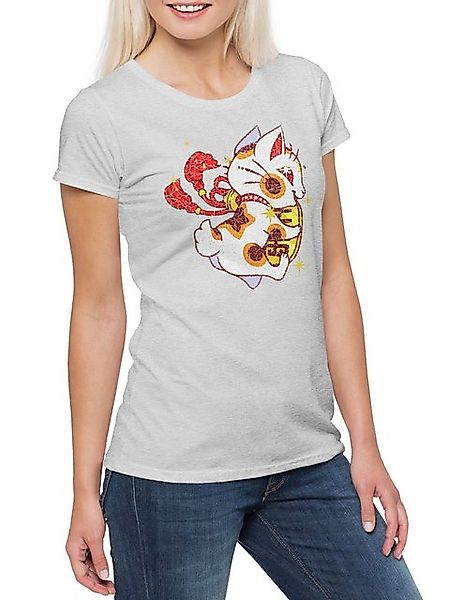 Urban Backwoods Print-Shirt Maneki Neko Damen T-Shirt Cat Katze Winkekatze günstig online kaufen