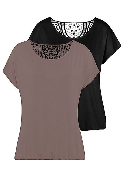 Vivance Kurzarmshirt "mit Häkelspitze am Rücken", (2er-Pack), aus weichem V günstig online kaufen
