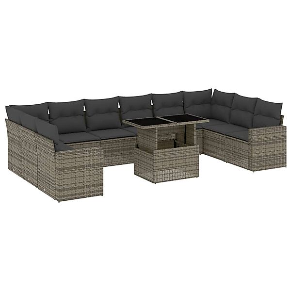 vidaXL 11-tlg Garten-Sofagarnitur mit Kissen Grau Poly Rattan Modell 91 günstig online kaufen