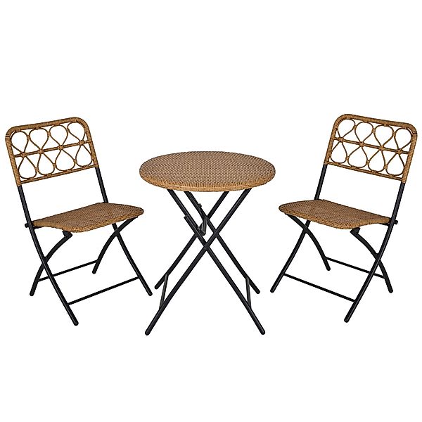 Outsunny Polyrattan Bistroset für 2 Personen, klappbare Balkonmöbel Sitzgru günstig online kaufen