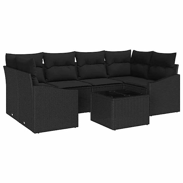 vidaXL Sofa Set mit Kissen 7-Tlg Schwarz Poly-Rattan 3346623 günstig online kaufen