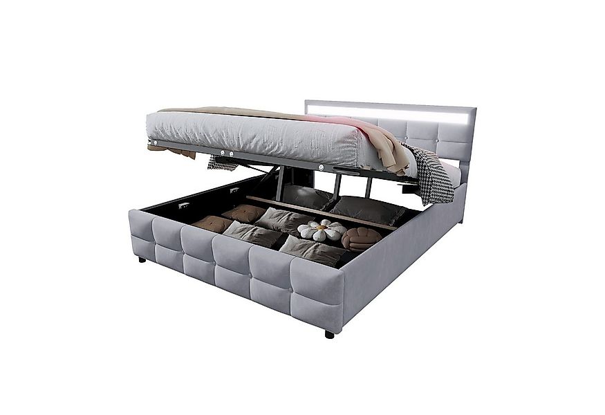 Flieks Polsterbett, Hydraulisches Stauraumbett Doppelbett 180x200cm mit LED günstig online kaufen