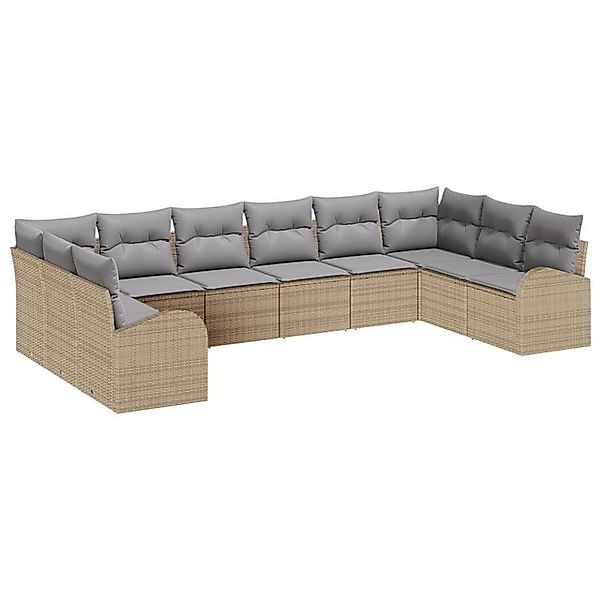 vidaXL Loungesofa 10-teiliges Garten Sofa Set mit Kissen Beige Poly Rattan, günstig online kaufen