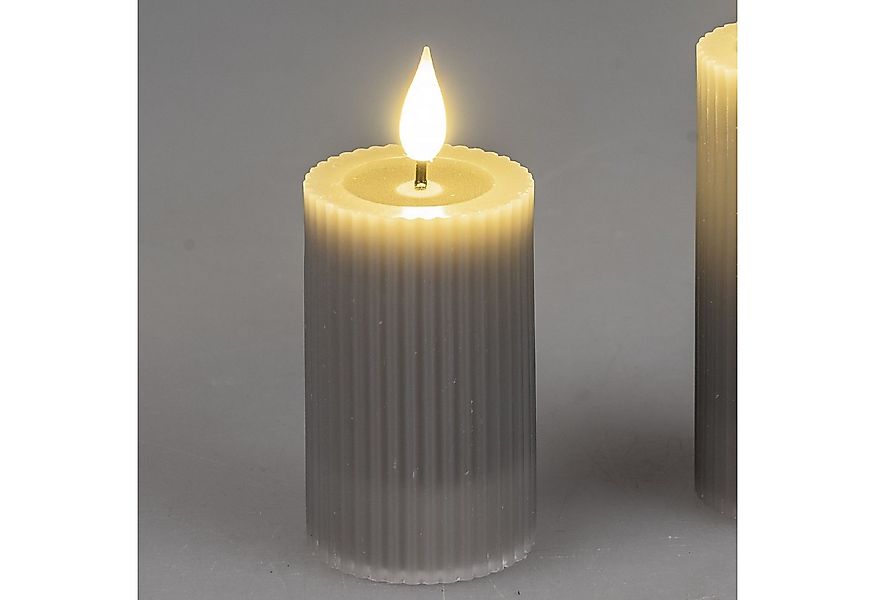 formano LED-Kerze Streifen, Mit Timerfunktion, Grau, Motiv: Rillen günstig online kaufen