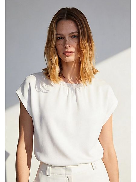 MORE&MORE Kurzarmshirt elegantes Kurzarmshirt, Perlenausschnitt günstig online kaufen