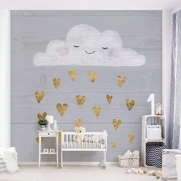 Bilderwelten Kindertapete Wolke mit goldenen Herzen grau Gr. 192 x 192 günstig online kaufen