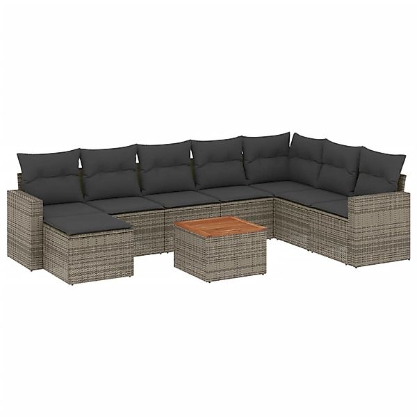vidaXL 9-Tlg Garten-Sofagarnitur mit Kissen Grau Poly Rattan 3256592 günstig online kaufen
