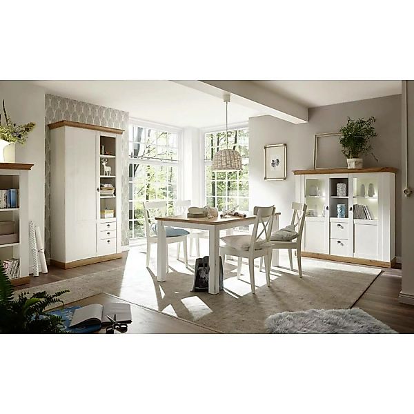 Landhaus Esszimmer-Set LINARES-61 in Pinie weiß / Wotan Eiche Nb. mit große günstig online kaufen