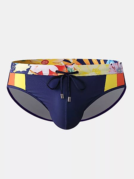 Herren Sexy Print Patchwork Kordelzug Quick Dry Badeanzug Slips günstig online kaufen