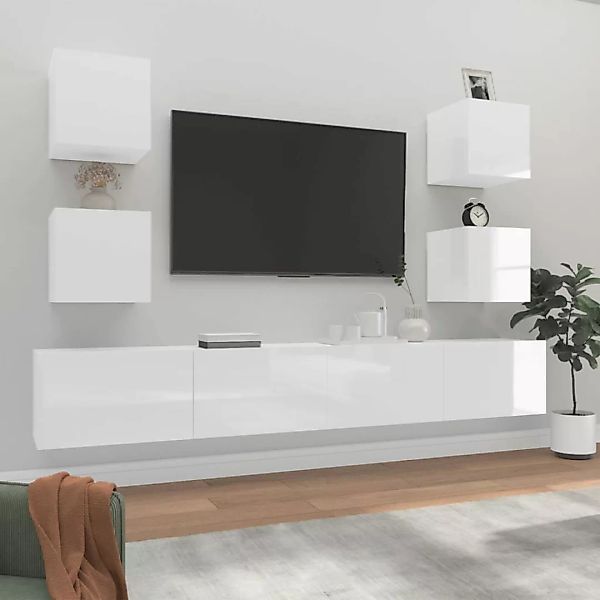 Vidaxl 6-tlg. Tv-schrank-set Hochglanz-weiß Holzwerkstoff günstig online kaufen