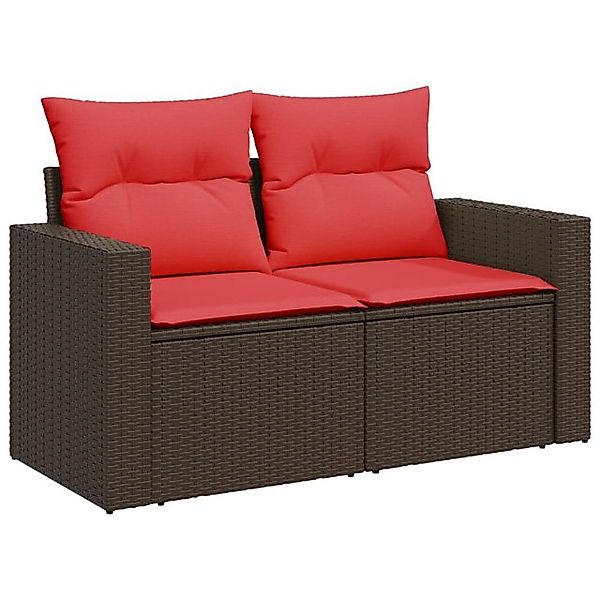 vidaXL Loungesofa Gartensofa mit Kissen 2-Sitzer Braun Poly Rattan günstig online kaufen