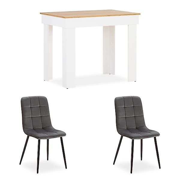 Homestyle4u Essgruppe 3-tlg mit 2 Stühlen in Grau 2761 günstig online kaufen