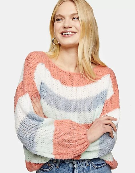 Topshop – Oversize-Pullover mit mehrfarbigem Streifenmuster günstig online kaufen