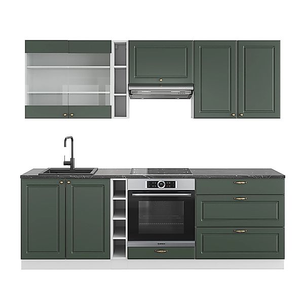 Vicco Fame-Line Küchenzeile Grün-Gold Landhaus/Weiß 235 cm AP Anthrazit günstig online kaufen