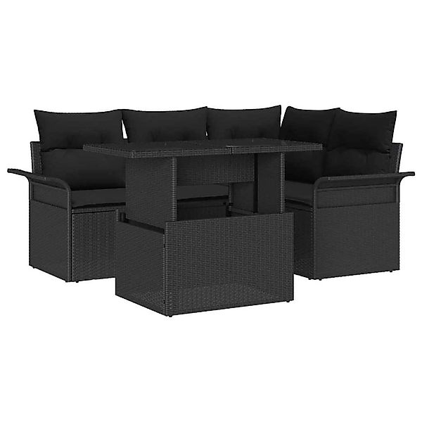vidaXL 5-Teiliges Garten Sofa Set mit Kissen Schwarz Poly Rattan 3348279 günstig online kaufen