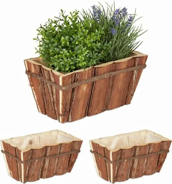 relaxdays Holz Blumenkasten mit Rinde 3er Set natur günstig online kaufen