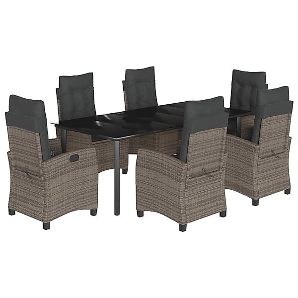 vidaXL 7-Tlg Garten-Essgruppe mit Kissen Grau Poly Rattan 3212799 günstig online kaufen