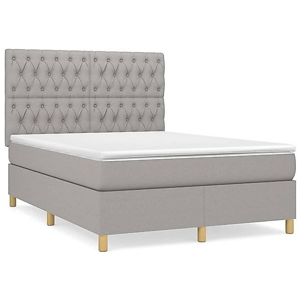 vidaXL Boxspringbett, Boxbett mit Matratze Hellgrau 140x200 cm Stoff günstig online kaufen