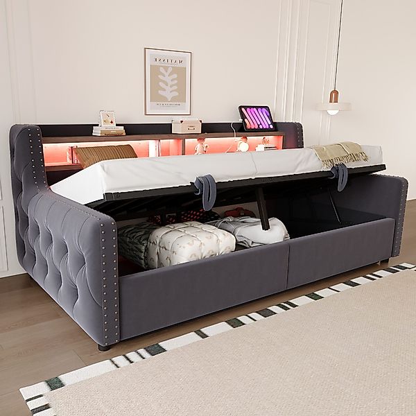 REDOM Schlafsofa mit LED-Beleuchtung, hydraulischem Stauraum, günstig online kaufen