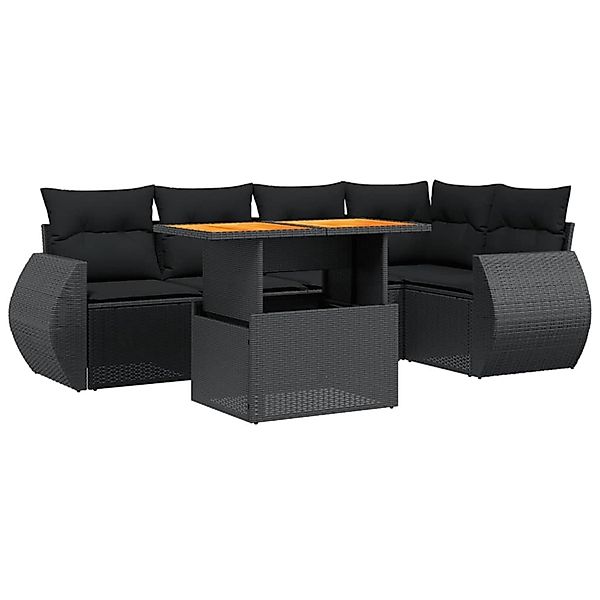vidaXL 6-Tlg Garten-Sofagarnitur mit Kissen Schwarz Poly Rattan 3272182 günstig online kaufen