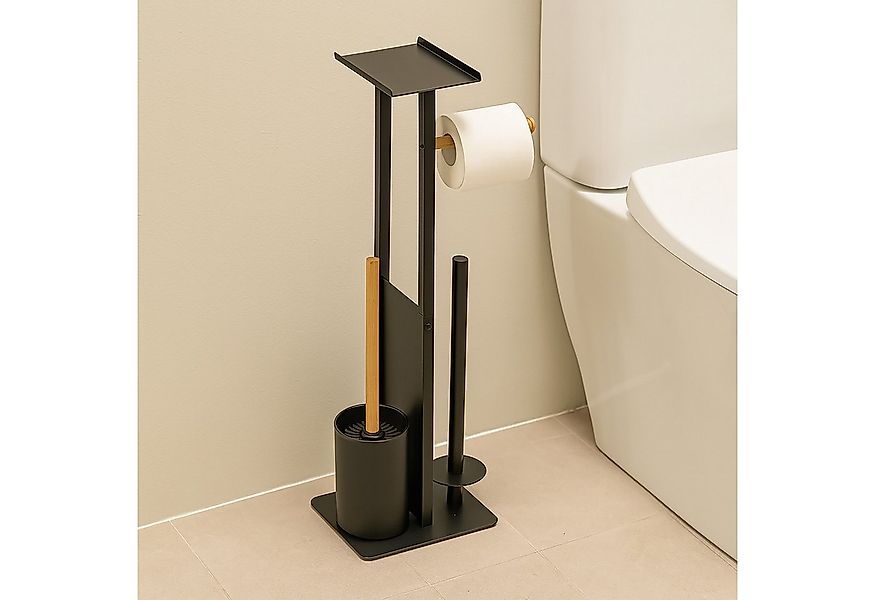 relaxdays WC-Garnitur Metall & Bambus, schwarz günstig online kaufen