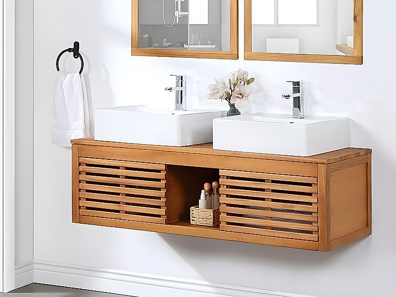 Waschbeckenunterschrank hängend - 130 cm - Akazienholz - PENEBEL günstig online kaufen