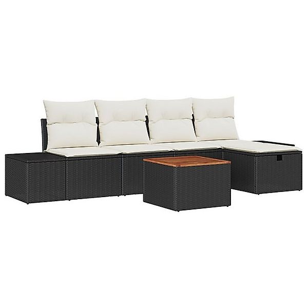 vidaXL Loungesofa 6-teiliges Garten Sofaset mit Kissen Schwarz Poly Rattan, günstig online kaufen