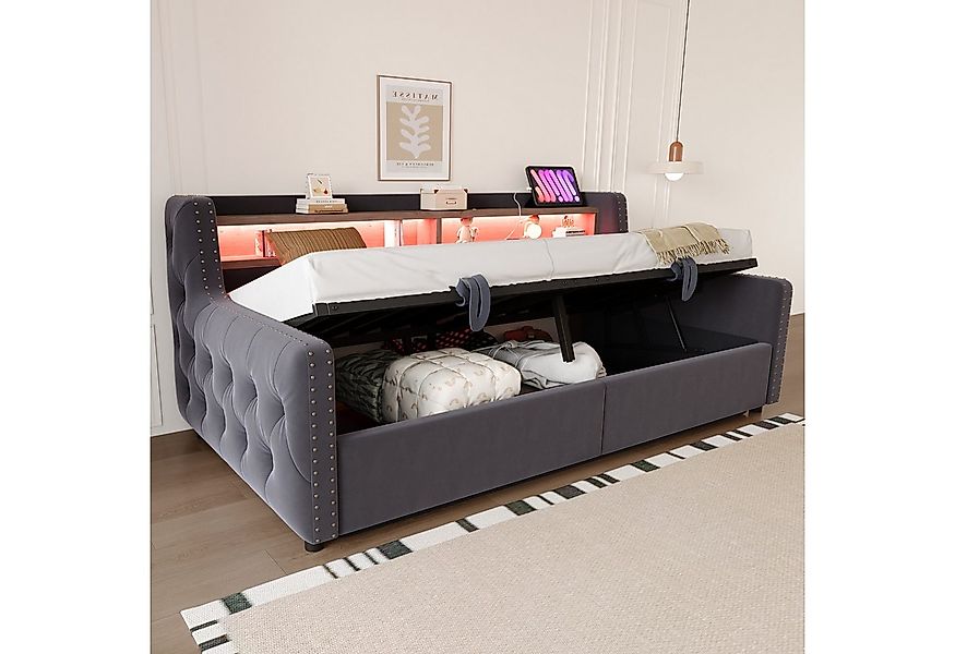 REDOM Schlafsofa mit LED-Beleuchtung, hydraulischem Stauraum, Ablagefach, m günstig online kaufen