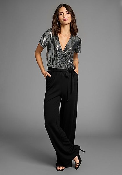 Laura Scott Jumpsuit mit Glitzereffekten und Gürtel günstig online kaufen