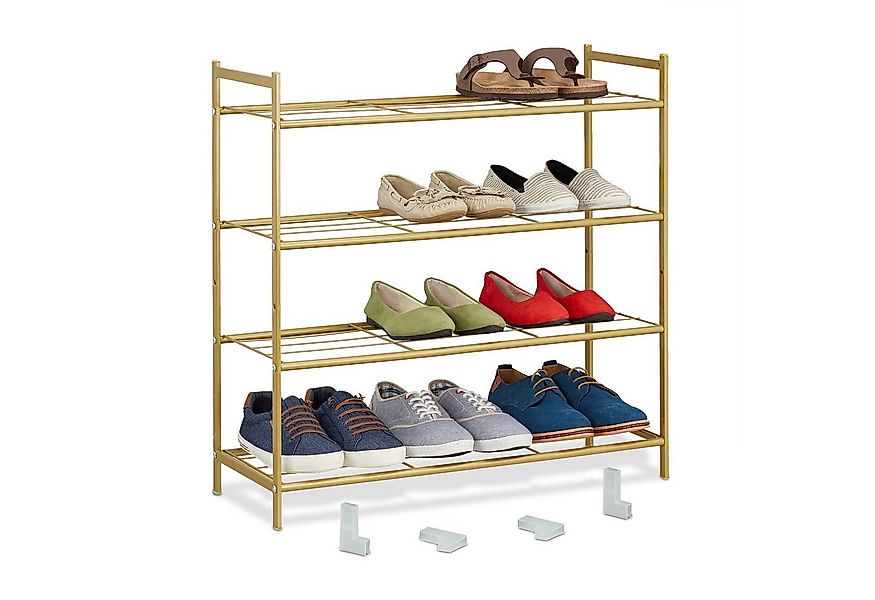 relaxdays Schuhregal Stapelbares Schuhregal 4 Ebenen, gold günstig online kaufen