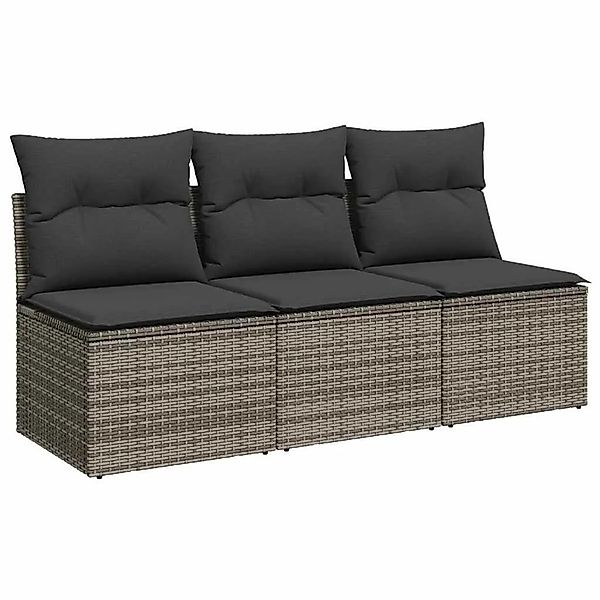 vidaXL Gartensofa mit Kissen 3-Sitzer Grau Poly Rattan 366139 günstig online kaufen